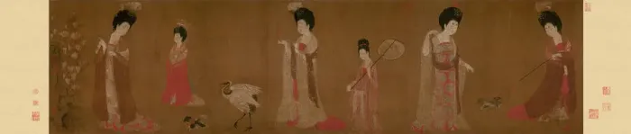 Framed Print : Court Ladies Wearing Flowered Headdresses, 8th century Framed Print : Court Ladies Wearing Flowered Headdresses, 8th century