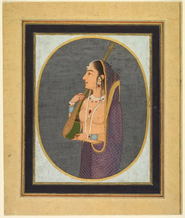 Framed Print : Court lady singing and playing the vina, c. 1760. Creator: Muhammad Rizavi Hindi (Indian Framed Print : Court lady singing and playing the vina, c. 1760. Creator: Muhammad Rizavi Hindi (Indian