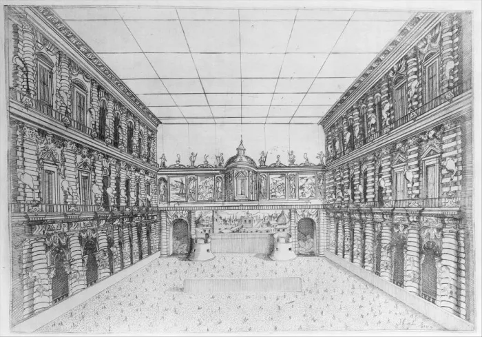 Framed Print : Court of Palazzo Pitti decorated with Candelabra, from an Album with Plates Documenti Framed Print : Court of Palazzo Pitti decorated with Candelabra, from an Album with Plates Documenti