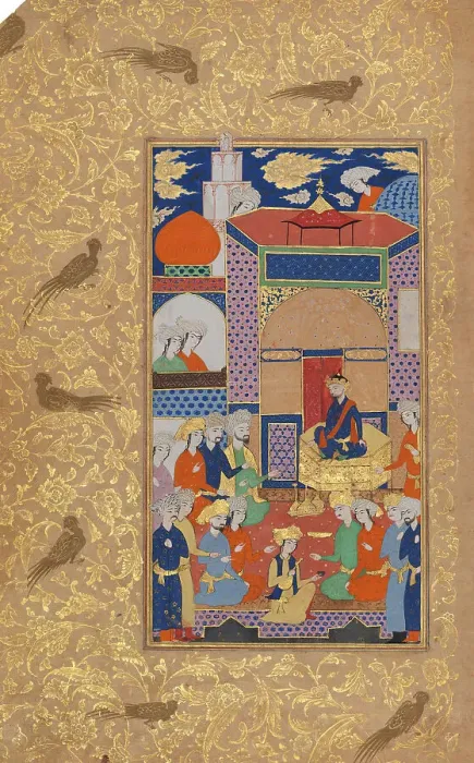 Framed Print : A Court Scene; Page from a Manuscript of Habib al-Siyar of Khwandamir, 1625. Creators: Unknown, Khvandamir Framed Print : A Court Scene; Page from a Manuscript of Habib al-Siyar of Khwandamir, 1625. Creators: Unknown, Khvandamir