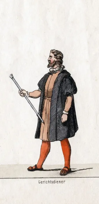 Framed Print : Court usher costume design for Shakespeares play, Henry VIII, 19th century Framed Print : Court usher costume design for Shakespeares play, Henry VIII, 19th century