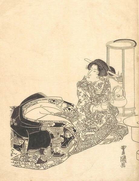 Courtesan or Actor as Courtesan Pouring Tea by the Light of a Lantern