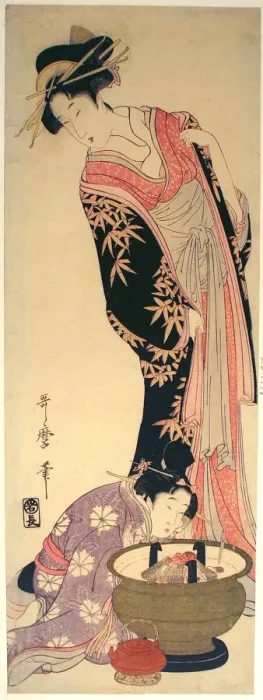Framed Print : A Courtesan and her Attendant, Japan, c. 1803  /  04. Creator: Kitagawa Utamaro