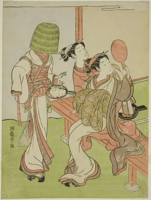 Framed Print : A Courtesan and Her Attendant Using Mirrors to Identify a Mendicant Monk, c. 1772 Framed Print : A Courtesan and Her Attendant Using Mirrors to Identify a Mendicant Monk, c. 1772