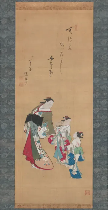 Framed Print : Courtesan and Two Attendants, 1700 / 10. Creator: Torii Kiyonobu I Framed Print : Courtesan and Two Attendants, 1700 / 10. Creator: Torii Kiyonobu I