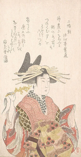 Courtesan with Branch of Seri, 19th century. Creator: Kubo Shunman