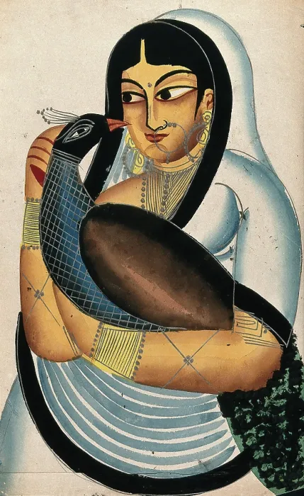 Framed Print : A courtesan carrying a peacock. Creator: Unknown Framed Print : A courtesan carrying a peacock. Creator: Unknown