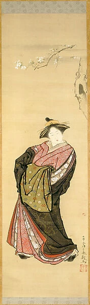 Courtesan and Cherry Branch, 1786. Creator: Toriyama Sekien