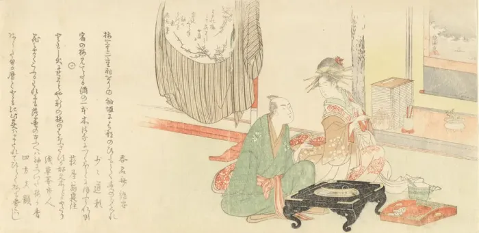 Framed Print : Courtesan with Client before a Tokonoma Alcove, 1798. Creator: Kubo Shunman Framed Print : Courtesan with Client before a Tokonoma Alcove, 1798. Creator: Kubo Shunman