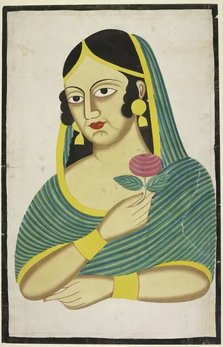 Framed Print : Courtesan, head and shoulders, a rose in her hand, c1880. Creator: Anon Framed Print : Courtesan, head and shoulders, a rose in her hand, c1880. Creator: Anon
