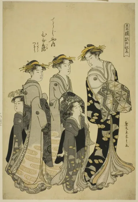 Framed Print : The Courtesan Hinazuru of the Chojiya with her Attendants, from the series Edo Purple... c1790. Creator: Hosoda Eishi. The Courtesan Hinazuru of the Chojiya with her Attendants, from the series Edo Purple... c1790. Creator: Hosoda Eishi Framed Print : The Courtesan Hinazuru of the Chojiya with her Attendants, from the series Edo Purple... c1790. Creator: Hosoda Eishi. The Courtesan Hinazuru of the Chojiya with her Attendants, from the series Edo Purple... c1790. Creator: Hosoda Eishi