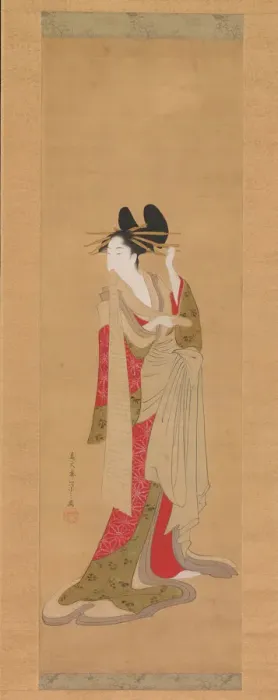Framed Print : Courtesan with a Letter in Her Mouth, 1756-1815. Creator: Hosoda Eishi Framed Print : Courtesan with a Letter in Her Mouth, 1756-1815. Creator: Hosoda Eishi