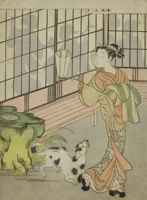 Framed Print : Courtesan Looking Back at Shadows on the Shoji, c. 1770. Creator: Isoda Koryusai Framed Print : Courtesan Looking Back at Shadows on the Shoji, c. 1770. Creator: Isoda Koryusai