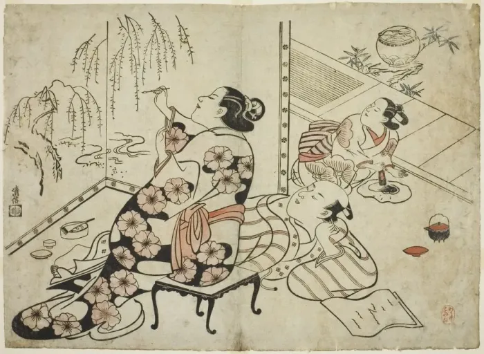 Framed Print : Courtesan Painting a Screen, from a series of 12 erotic prints, c. 1711 Framed Print : Courtesan Painting a Screen, from a series of 12 erotic prints, c. 1711