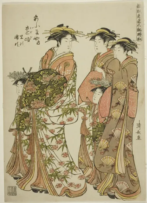 Framed Print : The Courtesan on PaThe Courtesan Toji of the Ogiya with Her Attendants Satoji and Uraji, f... 1784. Creator: Torii Kiyonaga Framed Print : The Courtesan on PaThe Courtesan Toji of the Ogiya with Her Attendants Satoji and Uraji, f... 1784. Creator: Torii Kiyonaga