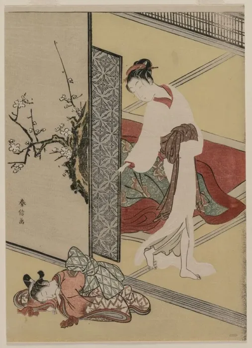 Framed Print : Courtesan and Sleeping Attendant, late 1760s. Creator: Suzuki Harunobu (Japanese, 1724-1770) Framed Print : Courtesan and Sleeping Attendant, late 1760s. Creator: Suzuki Harunobu (Japanese, 1724-1770)