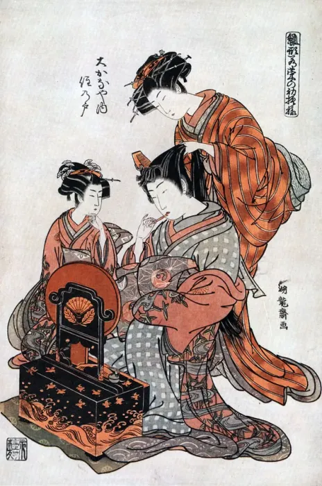 Framed Print : Courtesan at Her Toilet, 19th century. Artist: Koriusai Framed Print : Courtesan at Her Toilet, 19th century. Artist: Koriusai