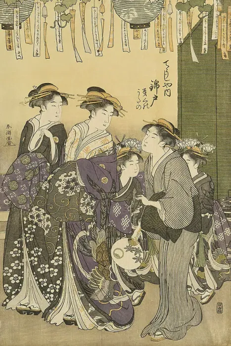 Framed Print : Courtesans and Their Attendants Parading under Lanterns, c. 1780 / 1801. Creator: Katsukawa Shuncho Framed Print : Courtesans and Their Attendants Parading under Lanterns, c. 1780 / 1801. Creator: Katsukawa Shuncho