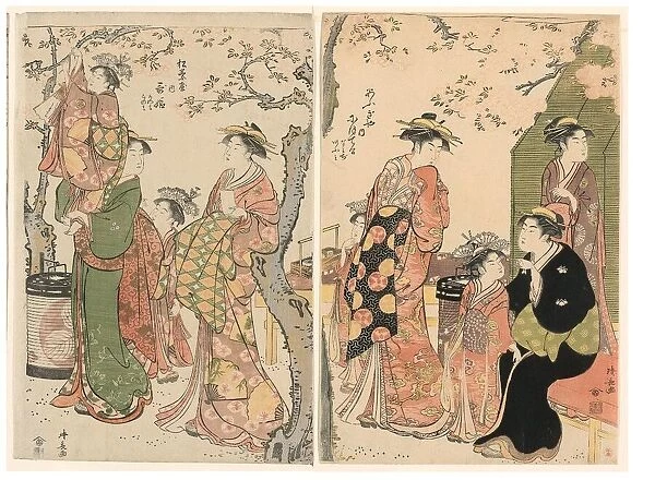 Courtesans and Their Child Attendants under Blossoming Cherry Trees, 1785