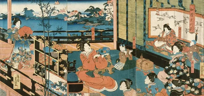 Framed Print : Courtesans with Children, c1840. Creator: Utagawa Kunisada Framed Print : Courtesans with Children, c1840. Creator: Utagawa Kunisada