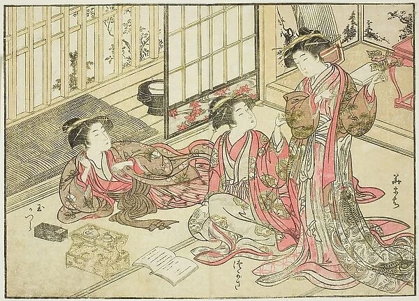 Courtesans of Kado Daikokuya, from the book 'Mirror of Beautiful Women of the Pleasure... 1776. Creator: Shunsho. Courtesans of Kado Daikokuya, from the book 'Mirror of Beautiful Women of the Pleasure... 1776. Creator: Shunsho