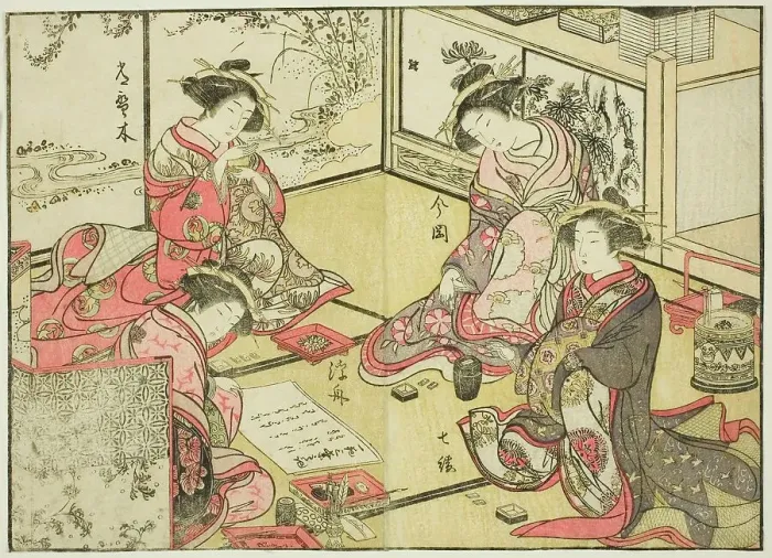 Framed Print : Courtesans of the Kadokaneya, from the book Mirror of Beautiful Women of the Pleasure... 1776. Creator: Shunsho. Courtesans of the Kadokaneya, from the book Mirror of Beautiful Women of the Pleasure... 1776. Creator: Shunsho Framed Print : Courtesans of the Kadokaneya, from the book Mirror of Beautiful Women of the Pleasure... 1776. Creator: Shunsho. Courtesans of the Kadokaneya, from the book Mirror of Beautiful Women of the Pleasure... 1776. Creator: Shunsho