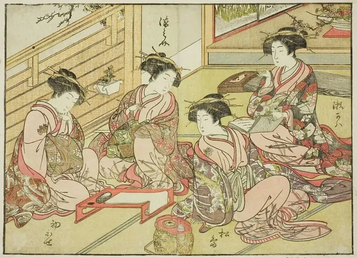 Framed Print : Courtesans of the Matsubaya, from the book Mirror of Beautiful Women of the Pleasure... 1776. Creator: Shunsho. Courtesans of the Matsubaya, from the book Mirror of Beautiful Women of the Pleasure... 1776. Creator: Shunsho Framed Print : Courtesans of the Matsubaya, from the book Mirror of Beautiful Women of the Pleasure... 1776. Creator: Shunsho. Courtesans of the Matsubaya, from the book Mirror of Beautiful Women of the Pleasure... 1776. Creator: Shunsho