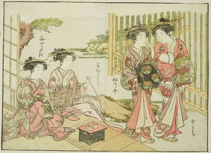 Framed Print : Courtesans of the Matsubaya, from the book Mirror of Beautiful Women of the Pleasure... 1776. Creator: Shunsho. Courtesans of the Matsubaya, from the book Mirror of Beautiful Women of the Pleasure... 1776. Creator: Shunsho Framed Print : Courtesans of the Matsubaya, from the book Mirror of Beautiful Women of the Pleasure... 1776. Creator: Shunsho. Courtesans of the Matsubaya, from the book Mirror of Beautiful Women of the Pleasure... 1776. Creator: Shunsho