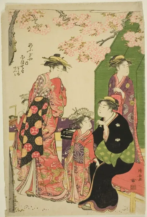 Framed Print : The Courtesans Nioteru, Namiji, and Omi of the Ogiya, 1785. Creator: Torii Kiyonaga Framed Print : The Courtesans Nioteru, Namiji, and Omi of the Ogiya, 1785. Creator: Torii Kiyonaga