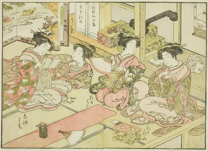 Framed Print : Courtesans of the Ogiya, from the book Mirror of Beautiful Women of the Pleasure Quarters... 1776. Creator: Shunsho. Courtesans of the Ogiya, from the book Mirror of Beautiful Women of the Pleasure Quarters... 1776. Creator: Shunsho Framed Print : Courtesans of the Ogiya, from the book Mirror of Beautiful Women of the Pleasure Quarters... 1776. Creator: Shunsho. Courtesans of the Ogiya, from the book Mirror of Beautiful Women of the Pleasure Quarters... 1776. Creator: Shunsho