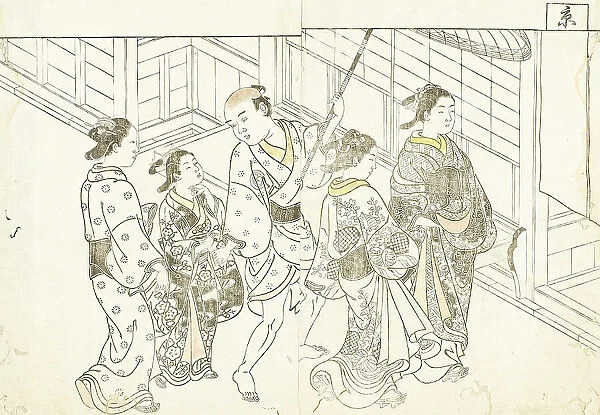 Courtesans on Procession from Ehon tokiwagusa (Eternal Flowers, A Picture Book.), 1730. Creator: Nishikawa Sukenobu