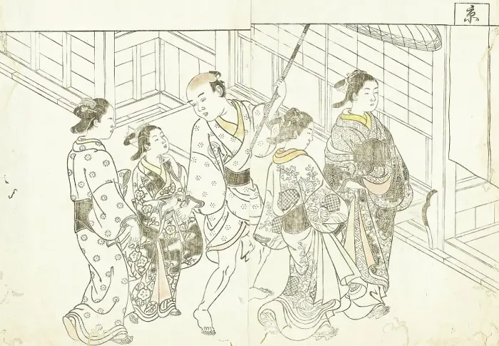 Framed Print : Courtesans on Procession from Ehon tokiwagusa (Eternal Flowers, A Picture Book.), 1730. Creator: Nishikawa Sukenobu Framed Print : Courtesans on Procession from Ehon tokiwagusa (Eternal Flowers, A Picture Book.), 1730. Creator: Nishikawa Sukenobu