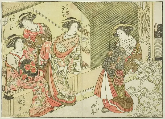 Framed Print : Four courtesans of various houses, from the book Mirror of Beautiful Women of the Pleasure... 1776 Creator: Shunsho. Four courtesans of various houses, from the book Mirror of Beautiful Women of the Pleasure... 1776 Creator: Shunsho Framed Print : Four courtesans of various houses, from the book Mirror of Beautiful Women of the Pleasure... 1776 Creator: Shunsho. Four courtesans of various houses, from the book Mirror of Beautiful Women of the Pleasure... 1776 Creator: Shunsho