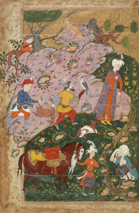 Framed Print : Courtier and Attendants in a Landscape, Left Side of a Double-Page... between c1585 and c1590. Creator: Unknown Framed Print : Courtier and Attendants in a Landscape, Left Side of a Double-Page... between c1585 and c1590. Creator: Unknown