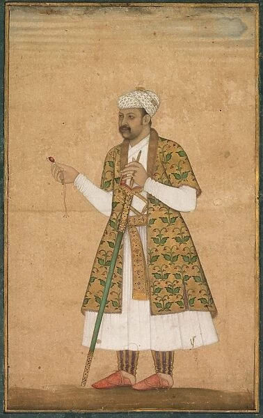 A Courtier, Possibly Khan Alam, Holding a Spinel and a Deccan Sword, c. 1605-1610