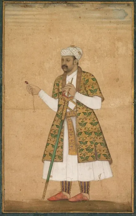 Framed Print : A Courtier, Possibly Khan Alam, Holding a Spinel and a Deccan Sword, c. 1605-1610 Framed Print : A Courtier, Possibly Khan Alam, Holding a Spinel and a Deccan Sword, c. 1605-1610