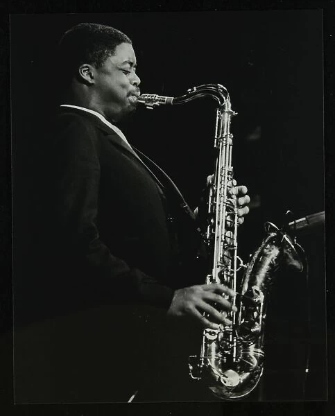 Courtney Pine playing tenor saxophone at the Forum Theatre, Hatfield, Hertfordshire, 8 April 1987
