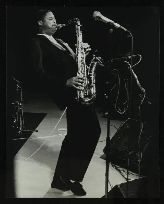 Framed Print : Courtney Pine on stage at the Forum Theatre, Hatfield, Hertfordshire, 8 April 1987 Framed Print : Courtney Pine on stage at the Forum Theatre, Hatfield, Hertfordshire, 8 April 1987