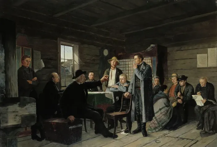 Framed Print : In a Courtroom Waiting Room, 1880. Creator: Sigfrid August Keinanen Framed Print : In a Courtroom Waiting Room, 1880. Creator: Sigfrid August Keinanen