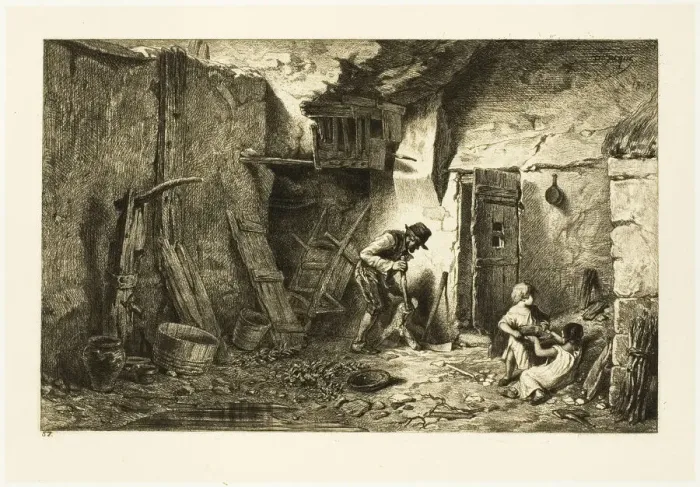 Framed Print : Courtyard, 1845. Creator: Charles Emile Jacque Framed Print : Courtyard, 1845. Creator: Charles Emile Jacque