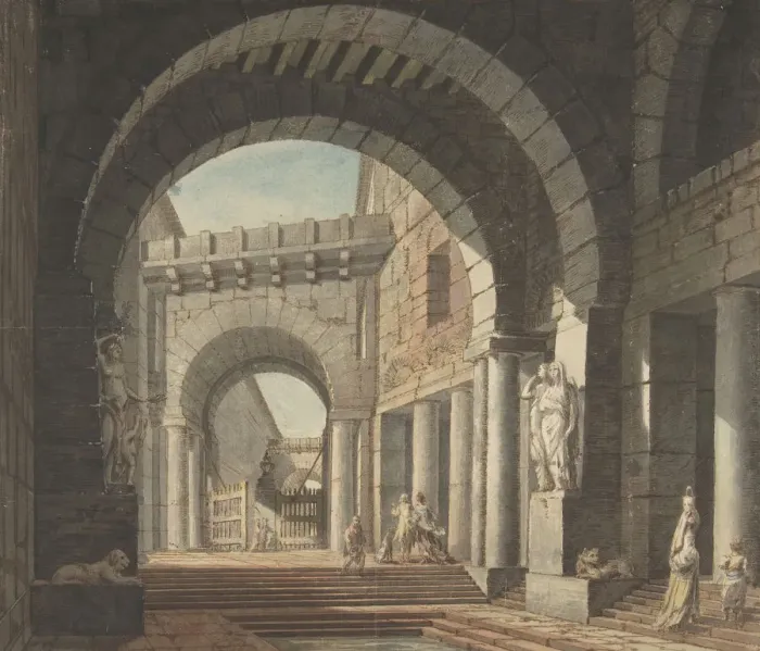 Framed Print : Courtyard, 18th century. Creator: Anon Framed Print : Courtyard, 18th century. Creator: Anon