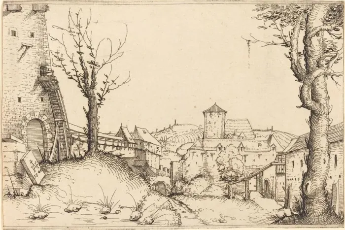 Framed Print : Courtyard of a Castle, 1546. Creator: Augustin Hirschvogel Framed Print : Courtyard of a Castle, 1546. Creator: Augustin Hirschvogel