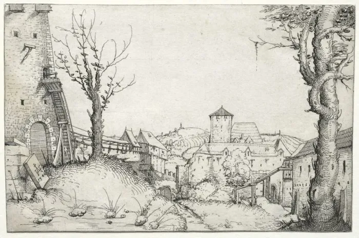 Framed Print : Courtyard of a castle, 1546. Creator: Augustin Hirschvogel (German, 1503-1553) Framed Print : Courtyard of a castle, 1546. Creator: Augustin Hirschvogel (German, 1503-1553)