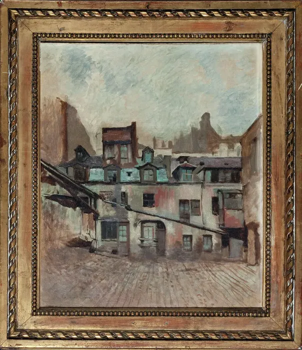 Framed Print : Courtyard of the Cheval-Blanc inn, 1896. Creator: Ladislas Loery Framed Print : Courtyard of the Cheval-Blanc inn, 1896. Creator: Ladislas Loery