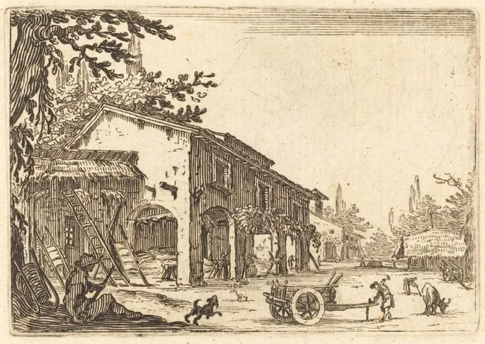 Framed Print : Courtyard of a Farm, c. 1622. Creator: Jacques Callot Framed Print : Courtyard of a Farm, c. 1622. Creator: Jacques Callot