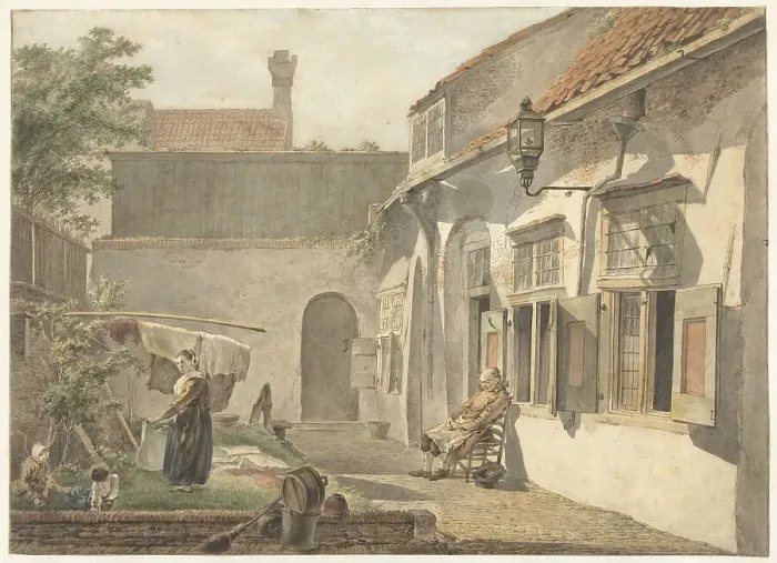Framed Print : Courtyard with figures in Utrecht, 1773-1815. Creator: Hermanus van Brussel Framed Print : Courtyard with figures in Utrecht, 1773-1815. Creator: Hermanus van Brussel