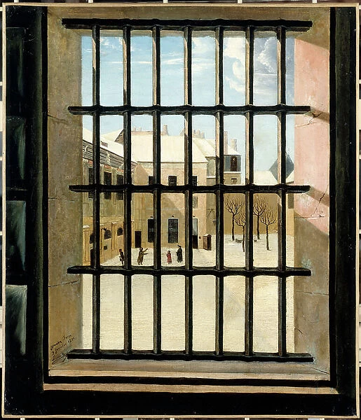 Courtyard of the Grande-Force prison seen from a cell, 1821. Creator: Louis-Jules Dumoulin