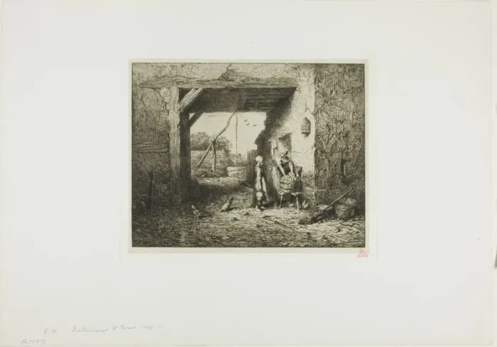 Framed Print : Courtyard Interior, 1849. Creator: Charles Emile Jacque Framed Print : Courtyard Interior, 1849. Creator: Charles Emile Jacque