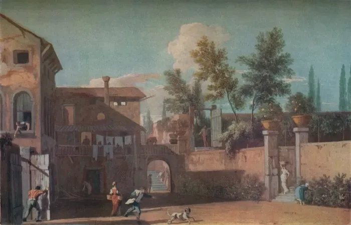 Framed Print : Courtyard of an Italian Villa, c1700 (1935). Artist: Marco Ricci Framed Print : Courtyard of an Italian Villa, c1700 (1935). Artist: Marco Ricci