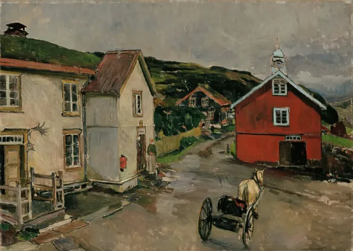 Framed Print : The Courtyard at Kongsvoll, probably 1895. Creator: Gerhard Munthe Framed Print : The Courtyard at Kongsvoll, probably 1895. Creator: Gerhard Munthe